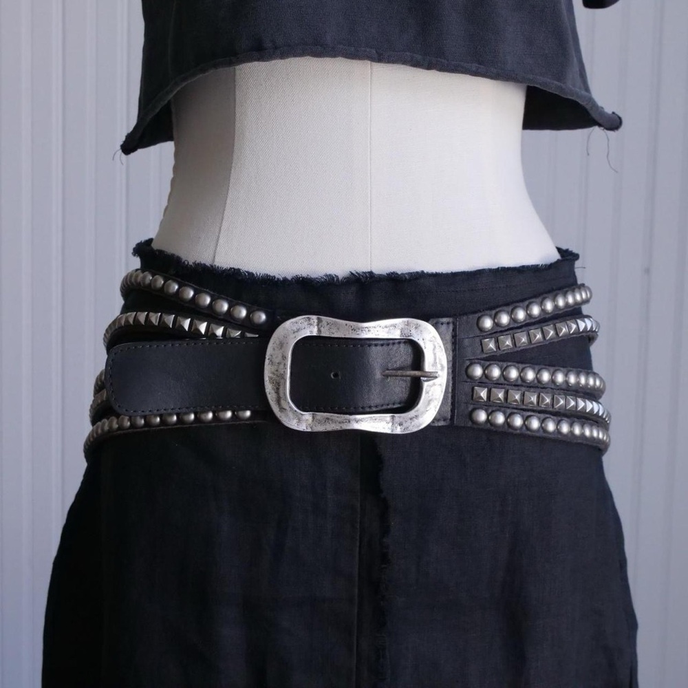 Leatherock Black and Silver Belt with Studded Design